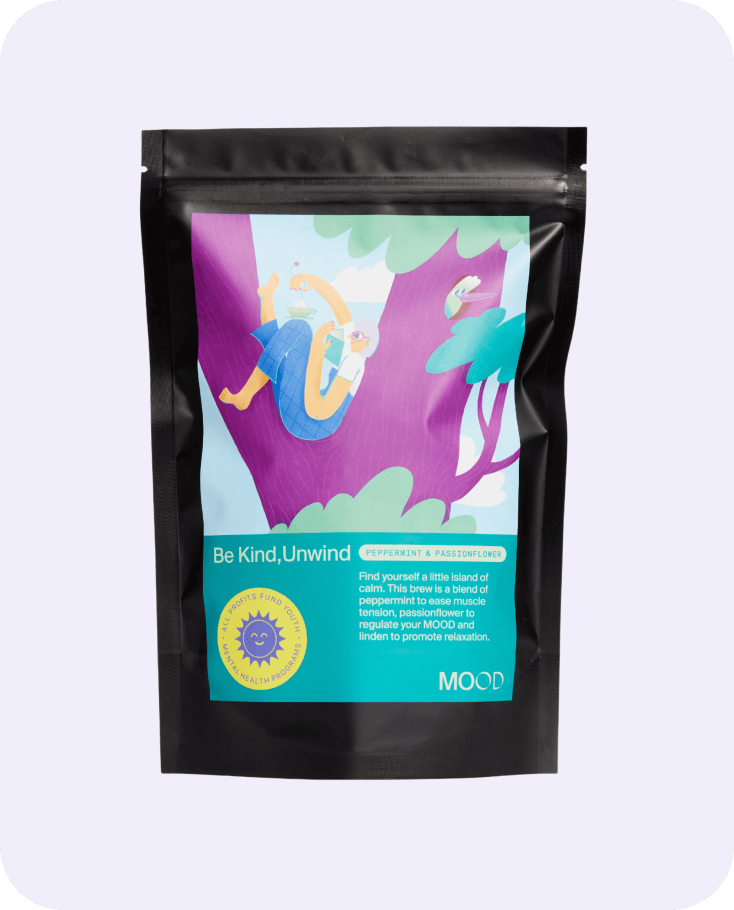 Peppermint and passionflower herbal tea pouch by MOOD Tea